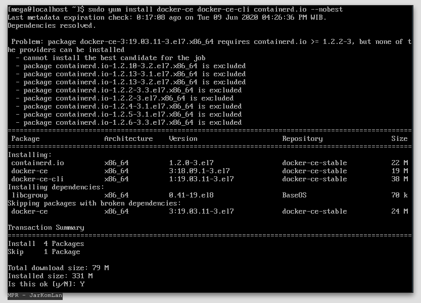 Install Docker-ce, Docker-ce-cli, Containerd.io Dengan perintah –nobest